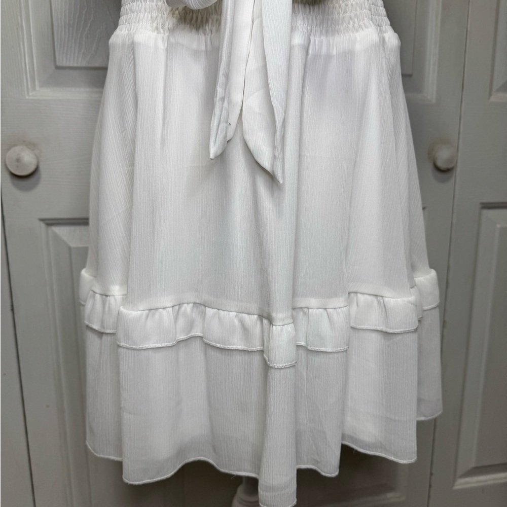 Tie-Front Mini Dress with Smocked Waist L - Picture 6 of 10